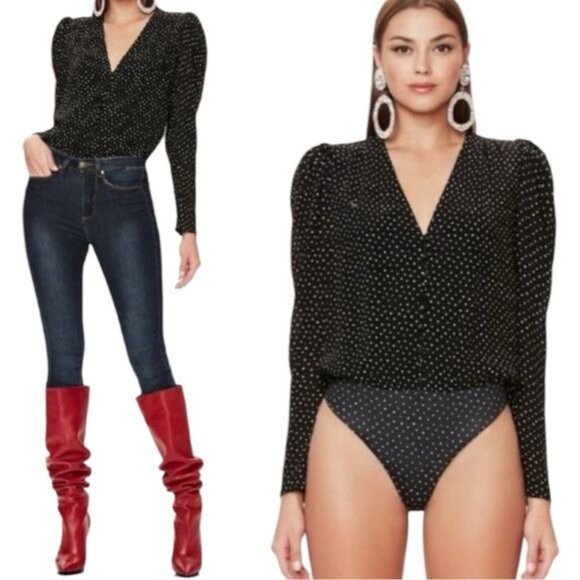 AFRM Rexy Button Front Bodysuit Polka Dot Special Occasion Feminine Party M - Picture 2 of 10